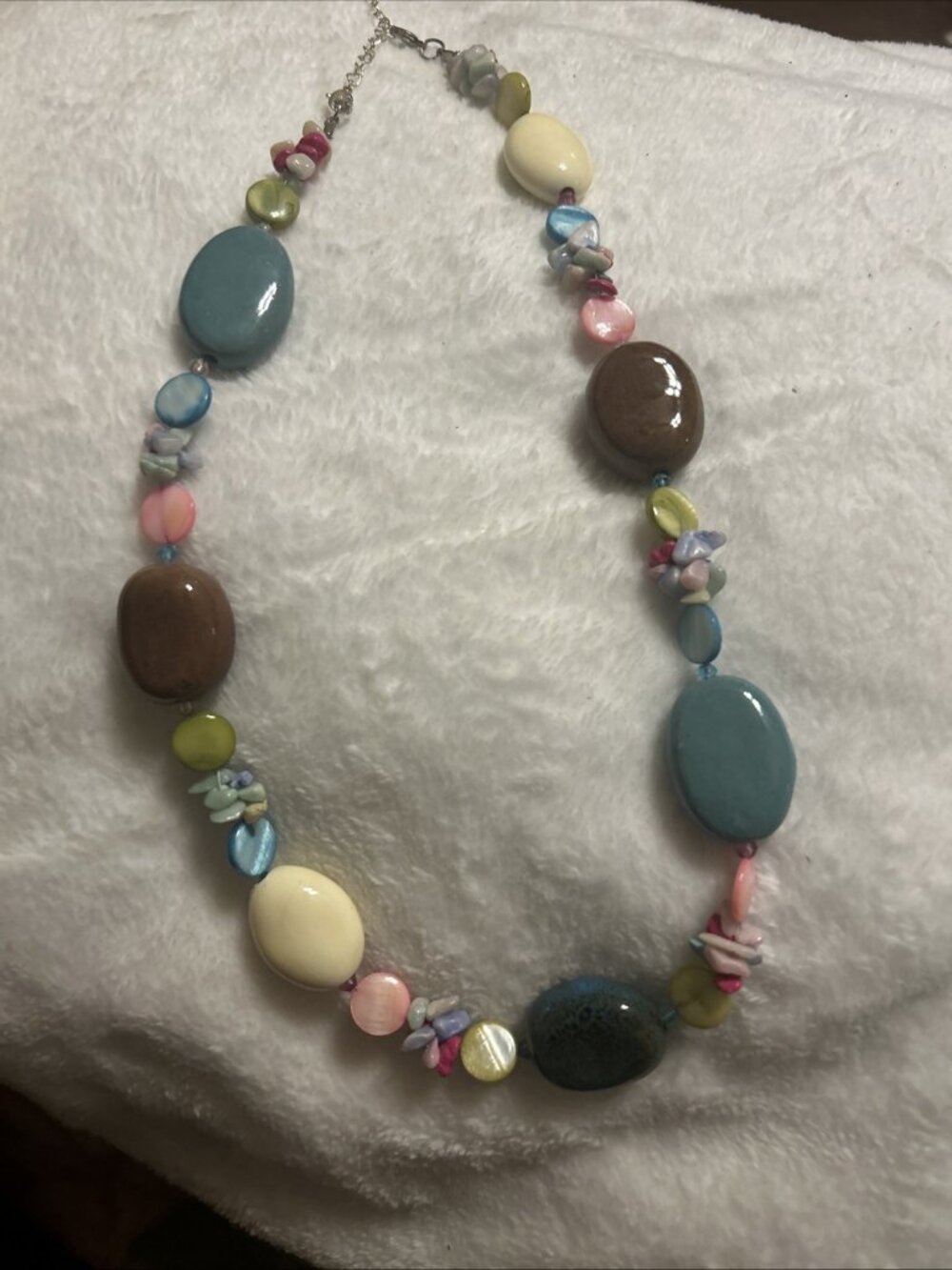 Vintage Multicolor Chunky Oval Stone Multicolored Beads Necklace Retro Style